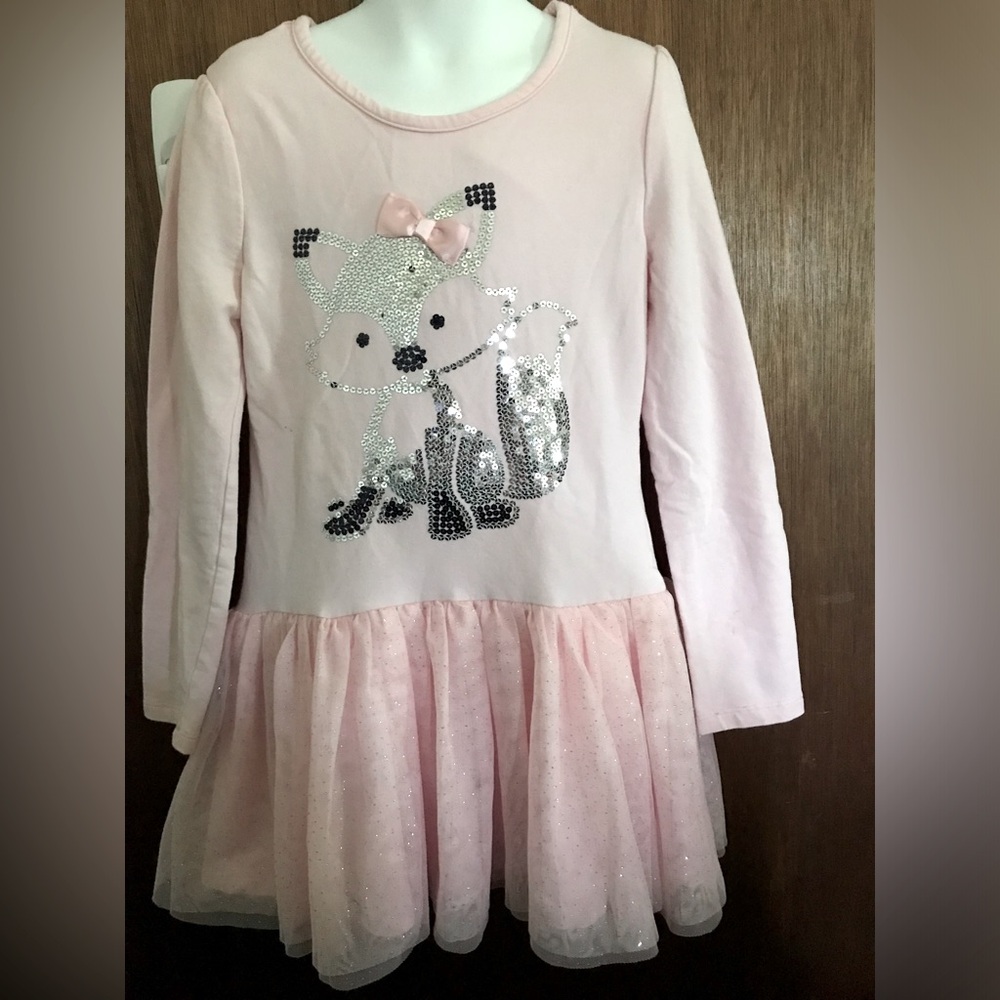 Flapdoodles Pink Sequin Fox Dress Size 7-8